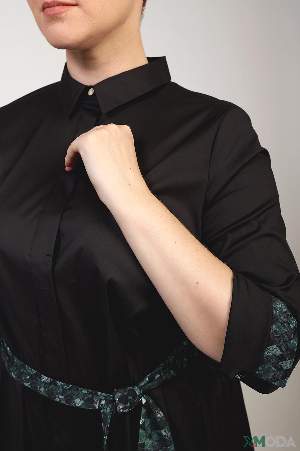 Платье рубашка Frapp чёрное с зелёным