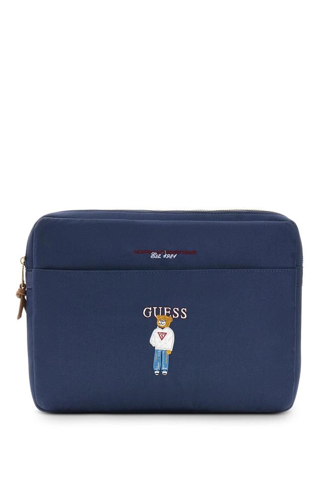 Синий чехол для ноутбука Guess с вышивкой медведя