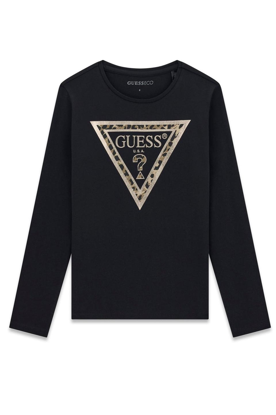 Черная футболка с длинным рукавом Guess с принтом