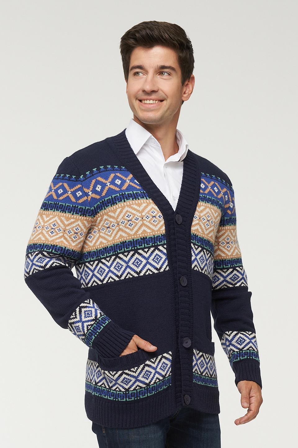 Кардиган VAY мужской с узором тёмно-синий