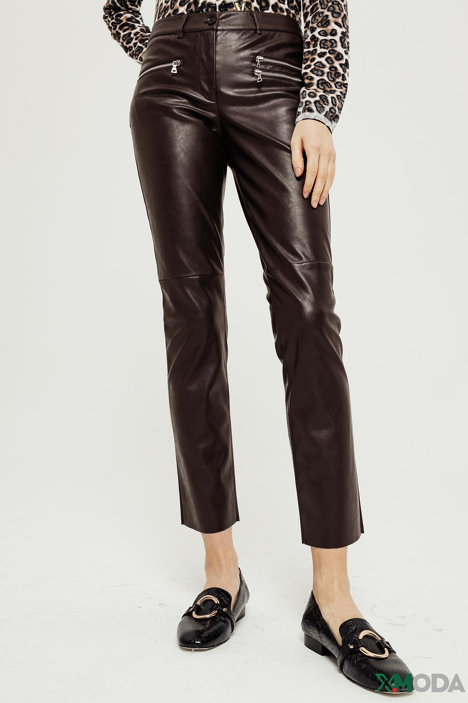 Брюки кожаные Marc Aurel коричневые