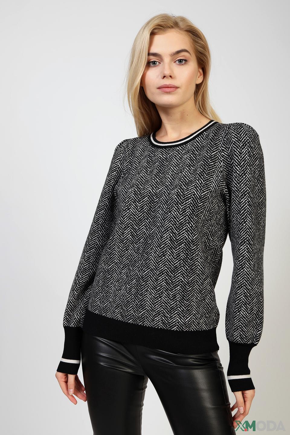 Пуловер Oui с узором "елочка" чёрный