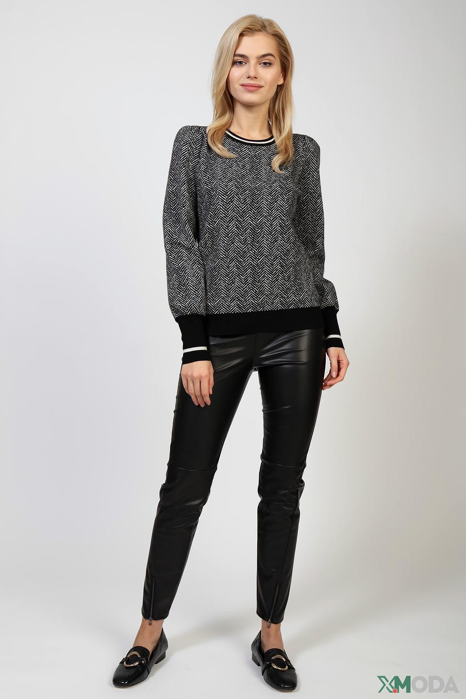 Пуловер Oui с узором "елочка" чёрный