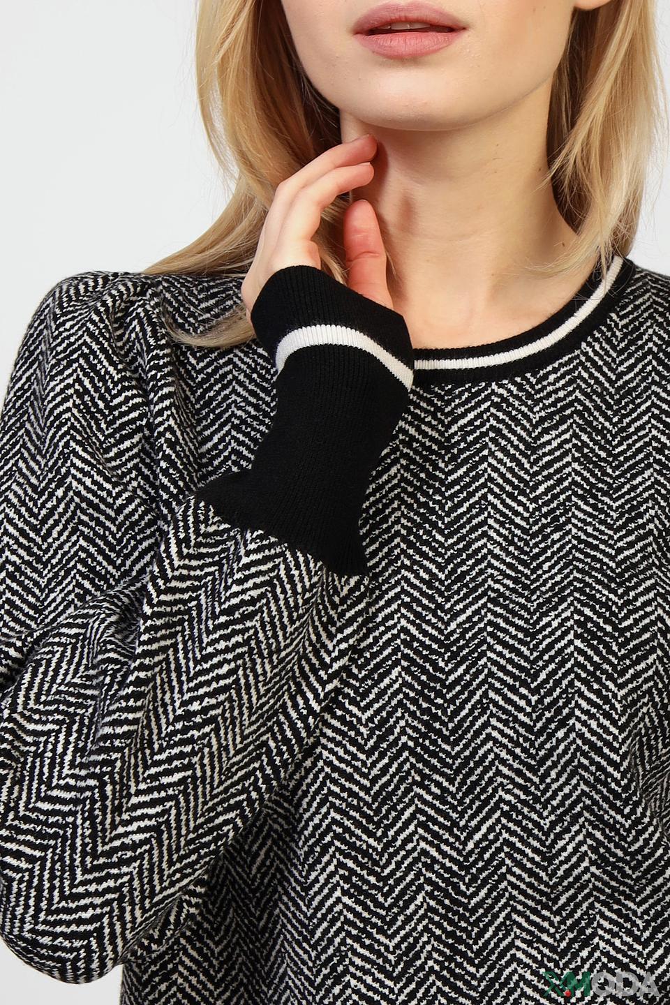 Пуловер Oui с узором "елочка" чёрный