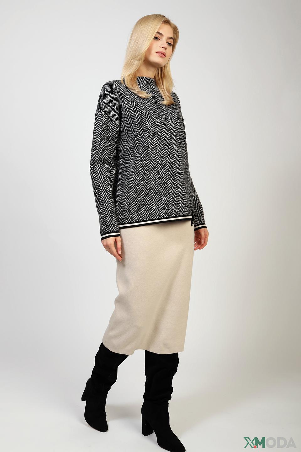 Пуловер Oui в ёлочку чёрный