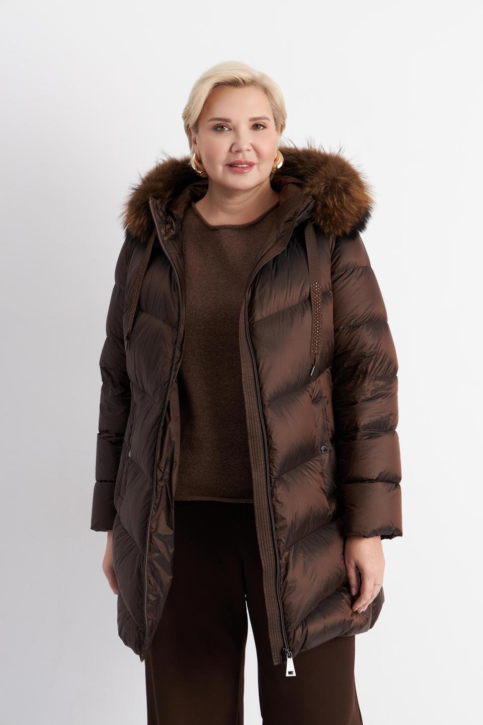 Куртка Betty Barclay outdoor с меховым капюшоном шоколадного цвета