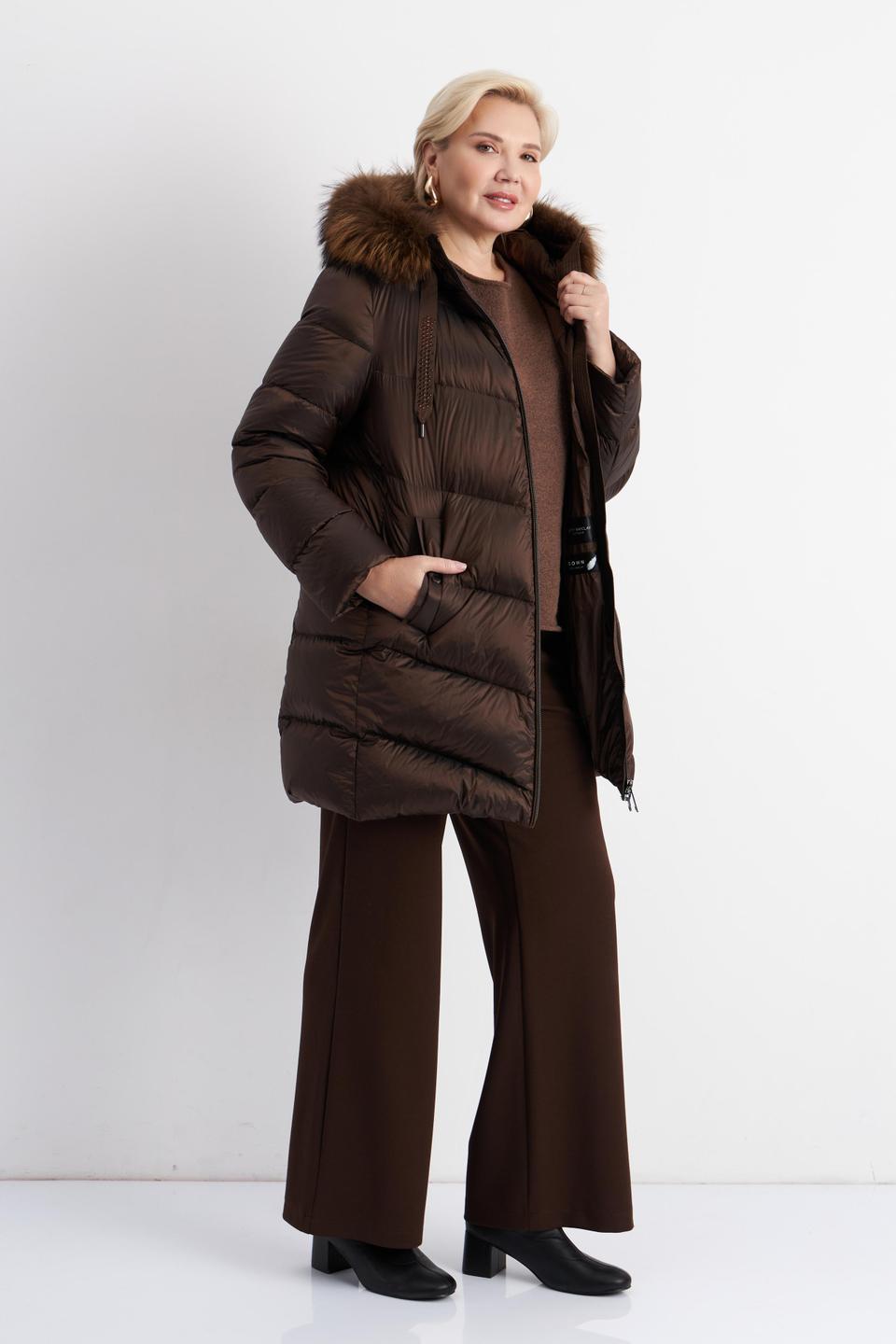 Куртка Betty Barclay outdoor с меховым капюшоном шоколадного цвета