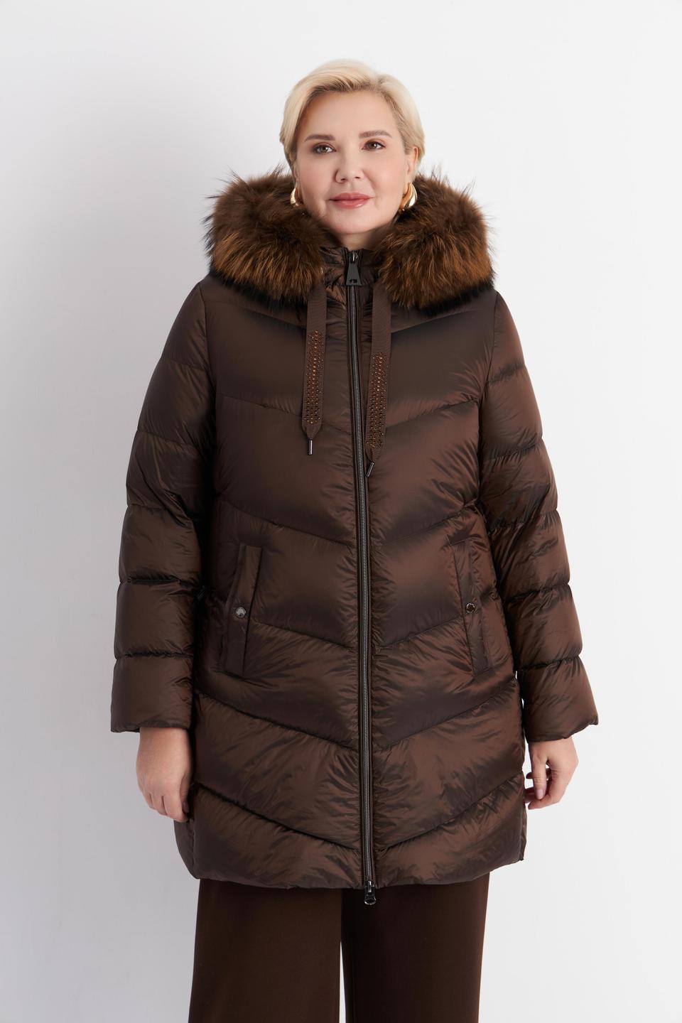 Куртка Betty Barclay outdoor с меховым капюшоном шоколадного цвета