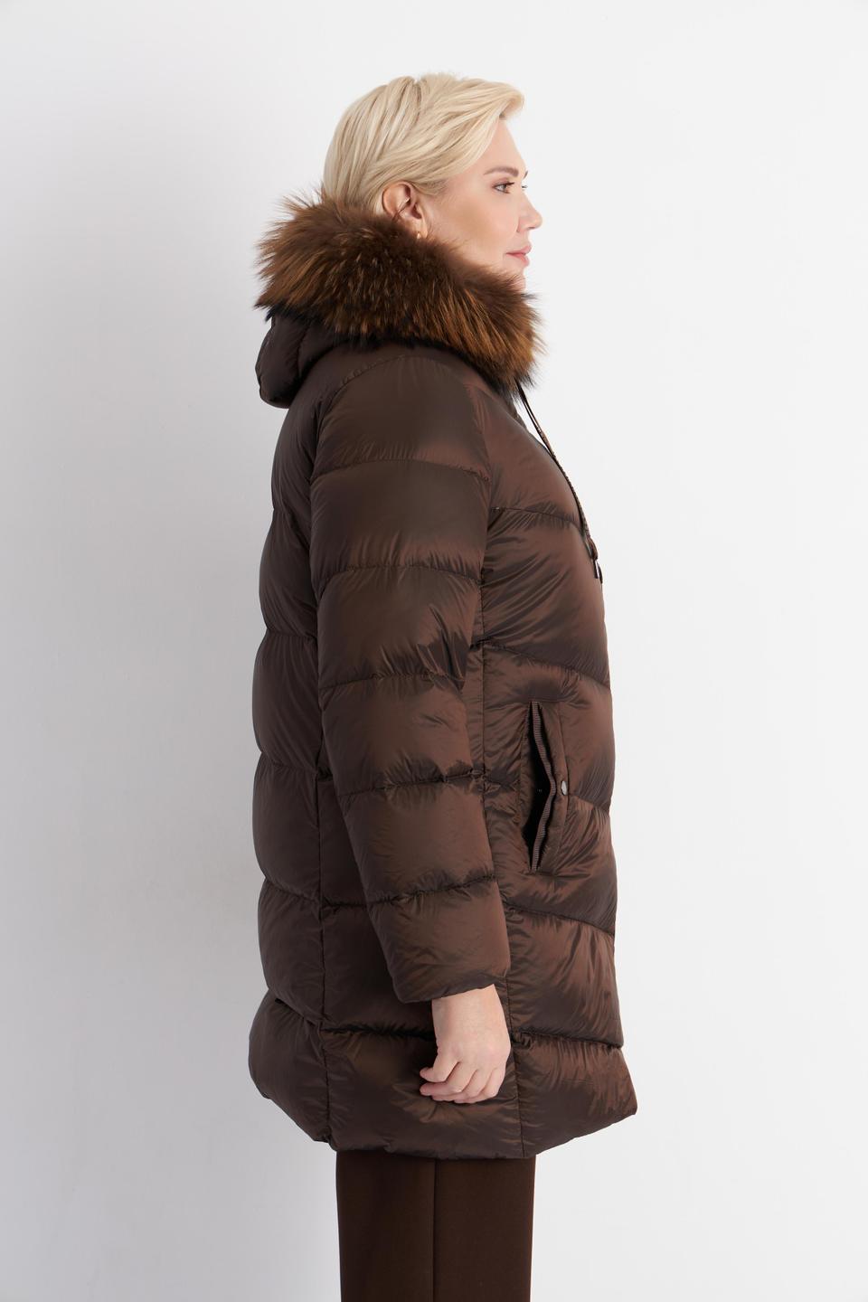 Куртка Betty Barclay outdoor с меховым капюшоном шоколадного цвета
