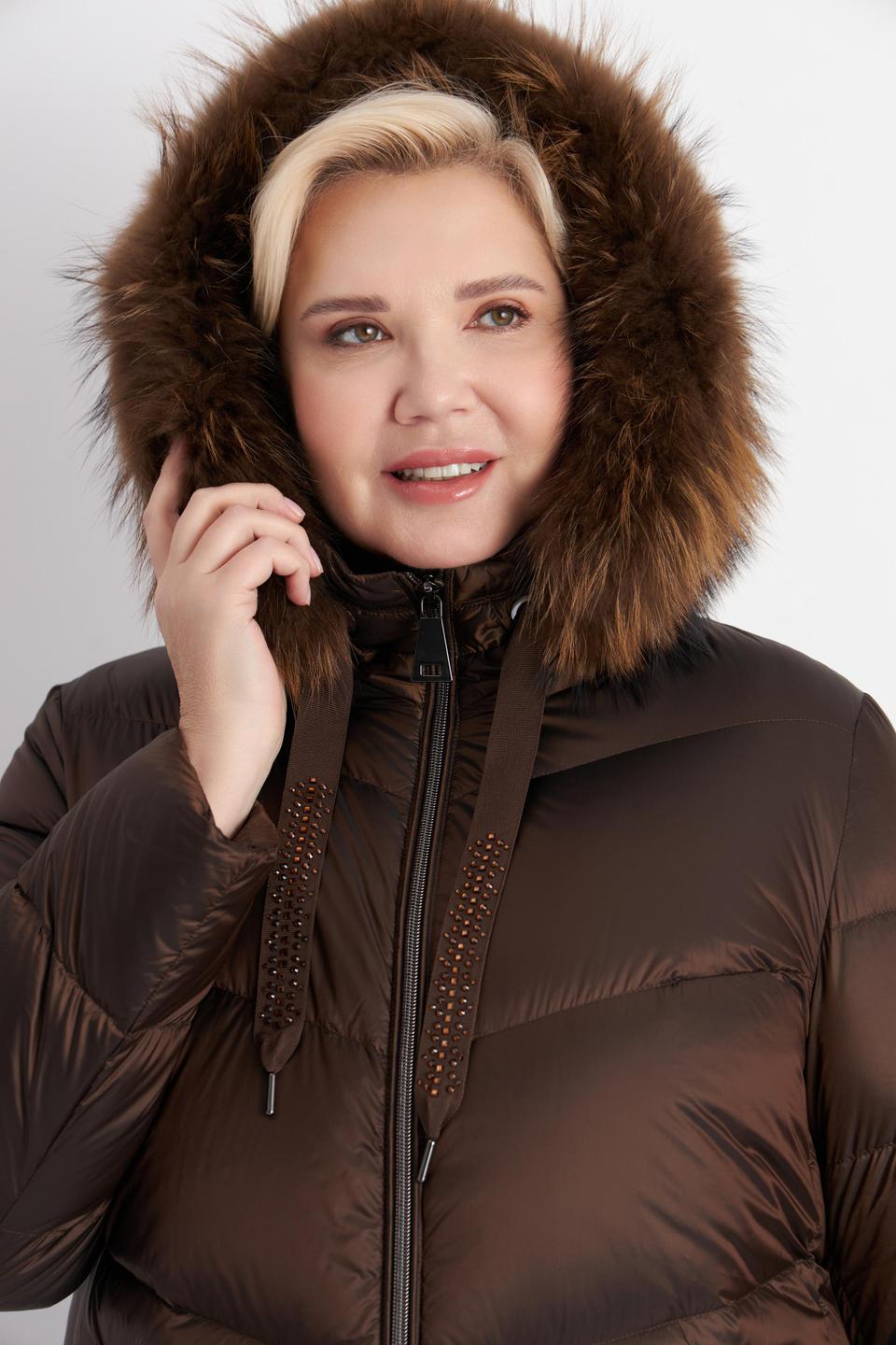 Куртка Betty Barclay outdoor с меховым капюшоном шоколадного цвета