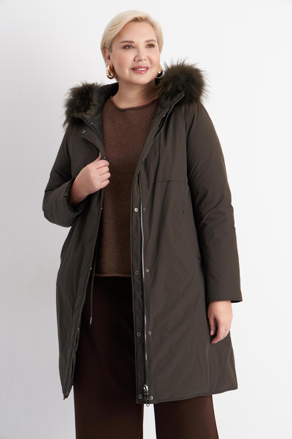 Оливковое стеганое пальто Betty Barclay outdoor с меховой отделкой