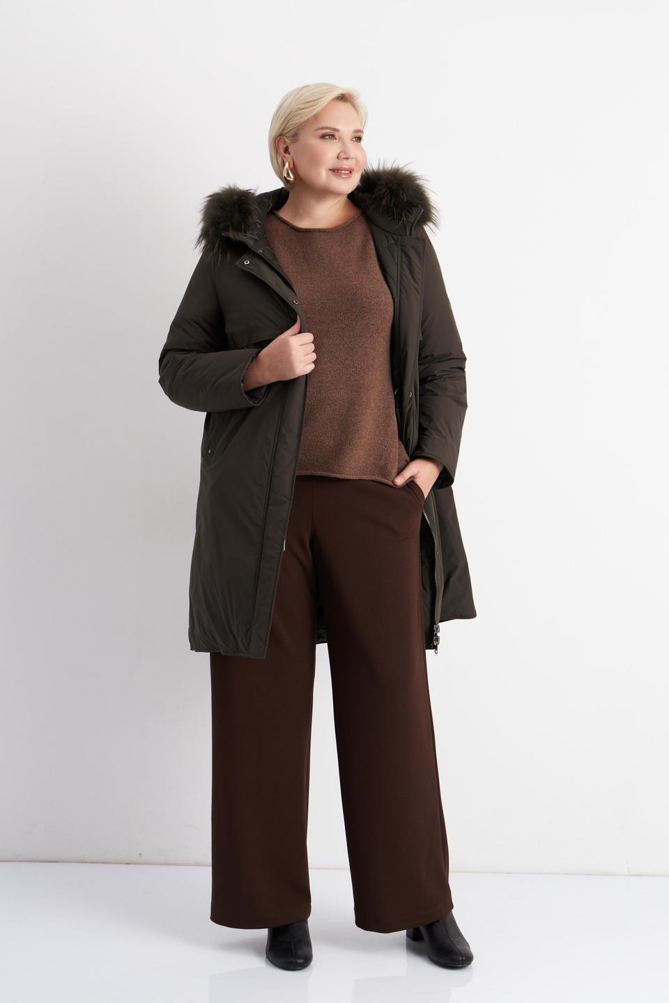 Оливковое стеганое пальто Betty Barclay outdoor с меховой отделкой