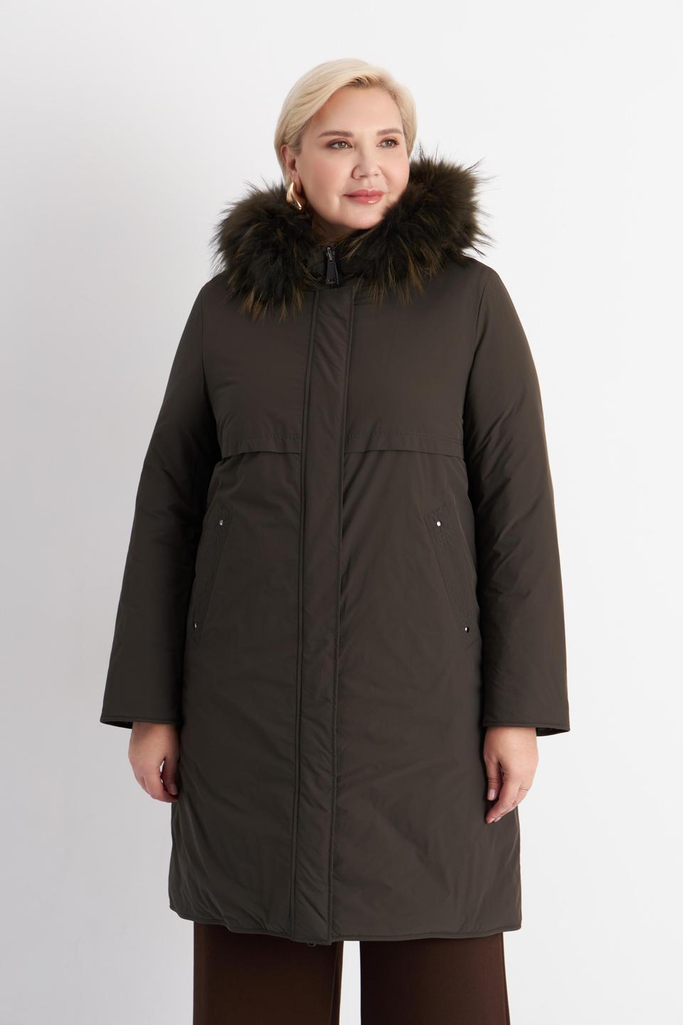 Оливковое стеганое пальто Betty Barclay outdoor с меховой отделкой