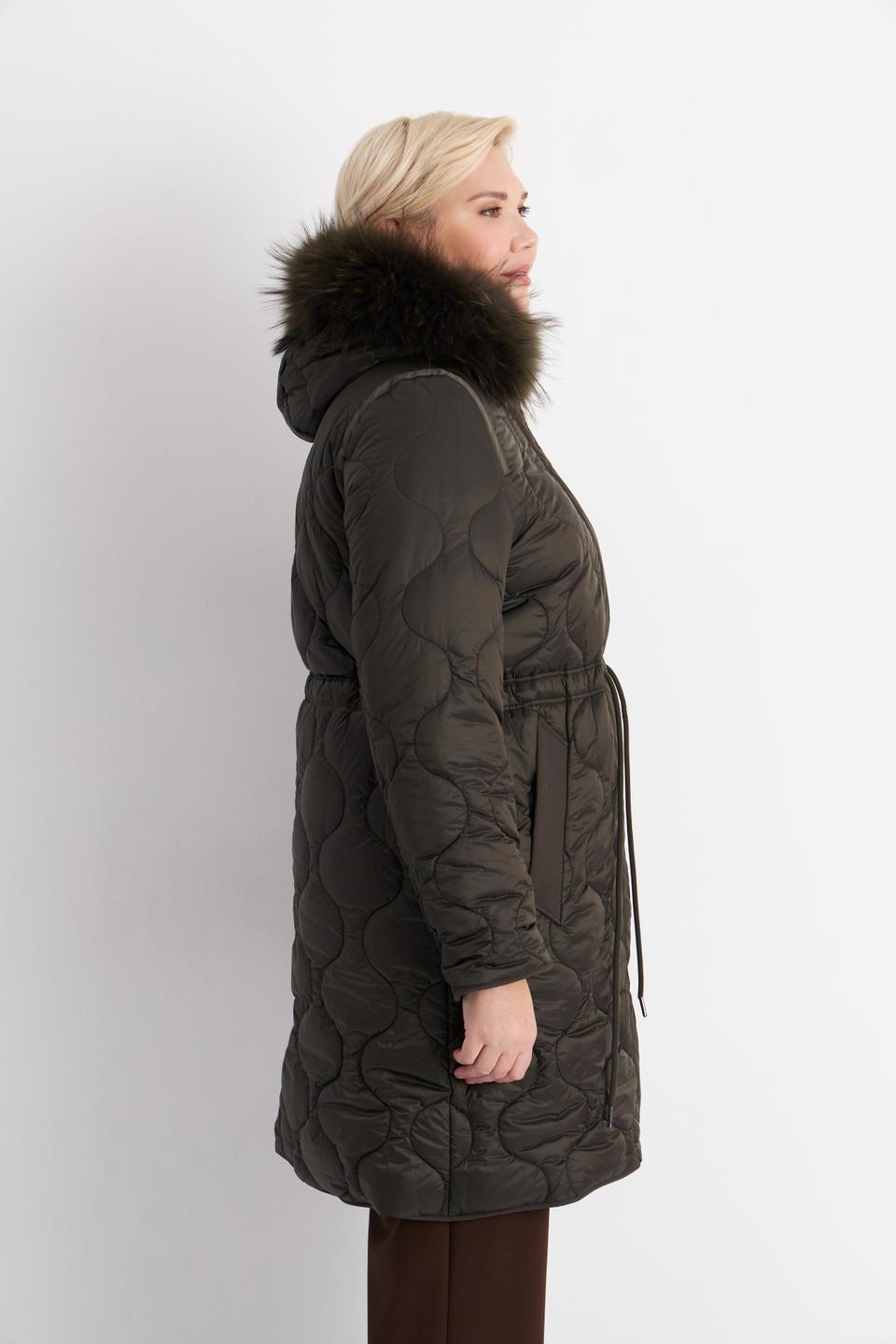 Оливковое стеганое пальто Betty Barclay outdoor с меховой отделкой