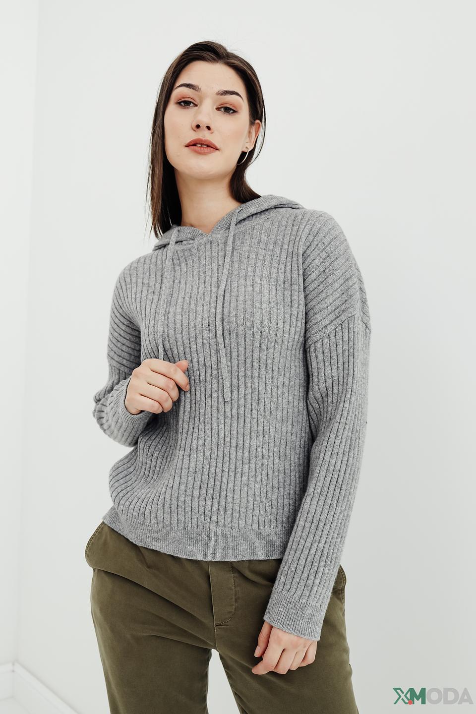 Пуловер Oui с капюшоном серый