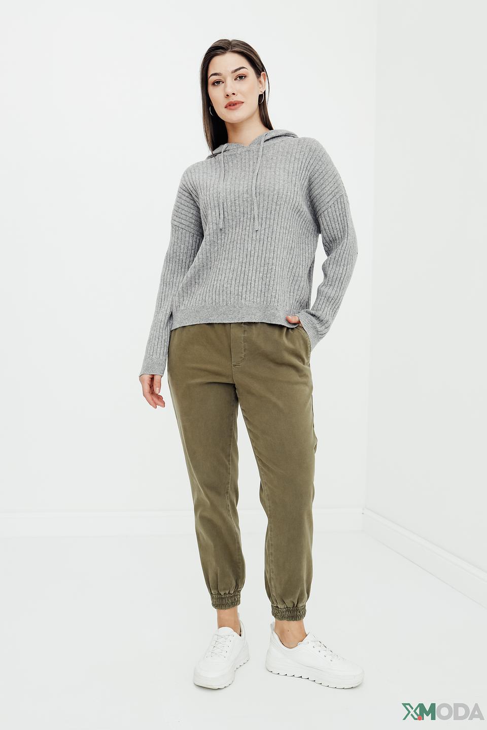 Пуловер Oui с капюшоном серый