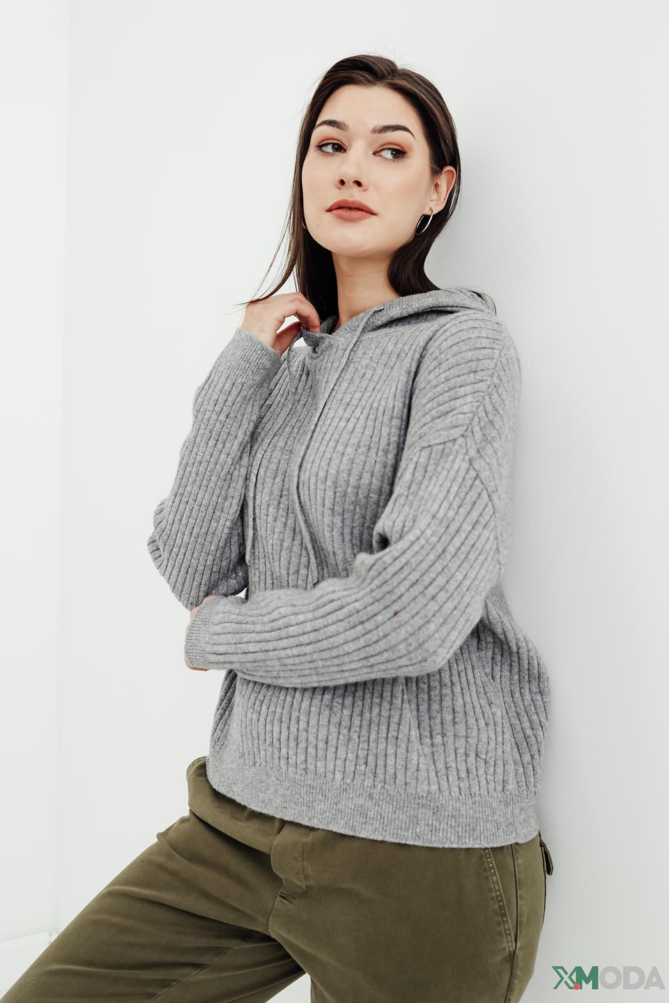 Пуловер Oui с капюшоном серый