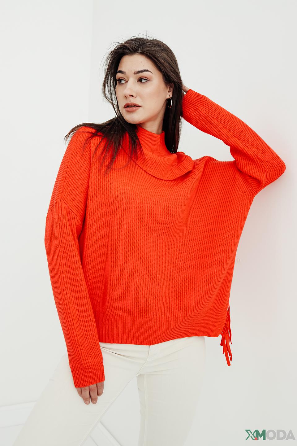 Пуловер Taifun оранжевый с бахромой