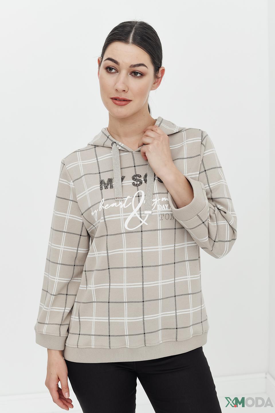 Пуловер Monari в клетку с капюшоном