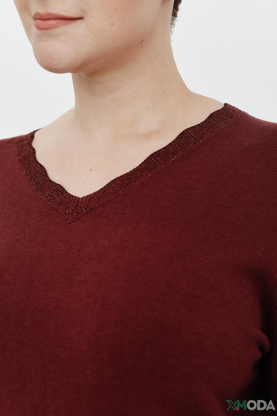 Пуловер Frapp с V-образным вырезом бордовый
