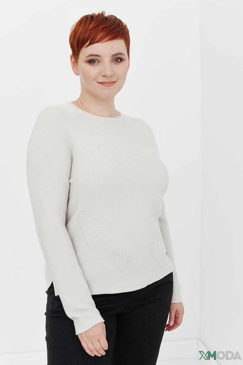 Пуловер Rabe collection с сердцами светло-серый