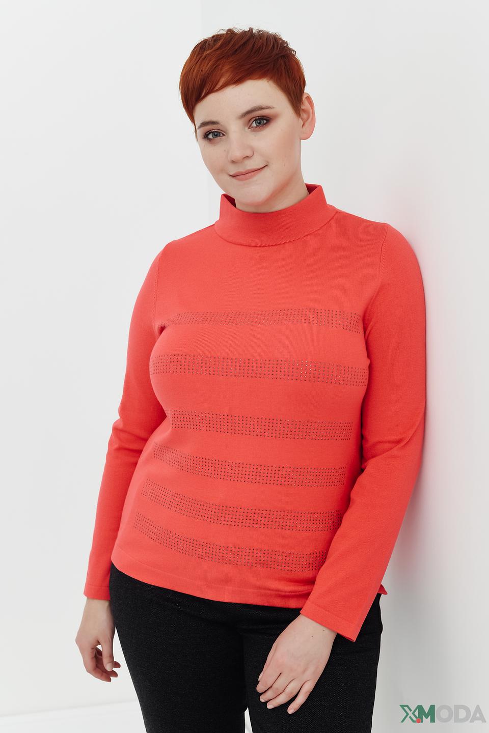 Водолазка Rabe collection кораллового цвета с декоративными элементами