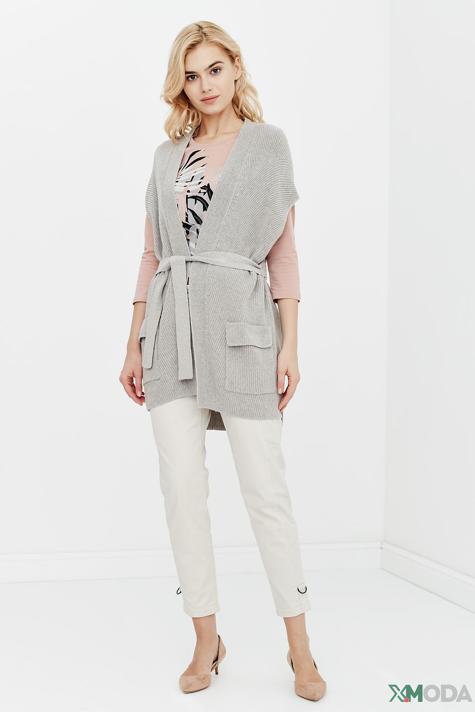 Жилет Oui вязаный с поясом серый