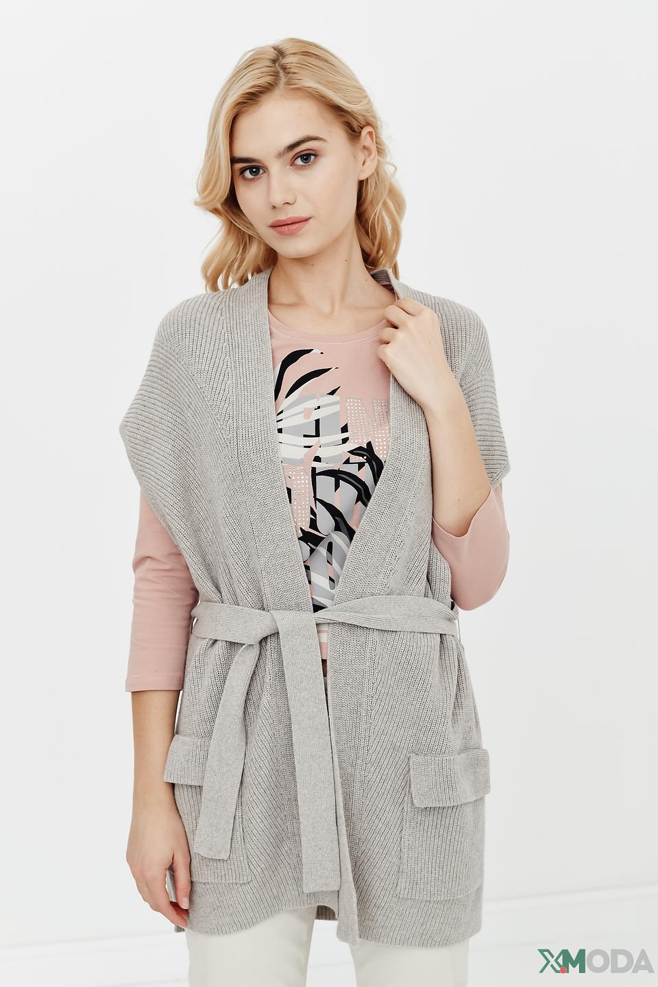 Жилет Oui вязаный с поясом серый