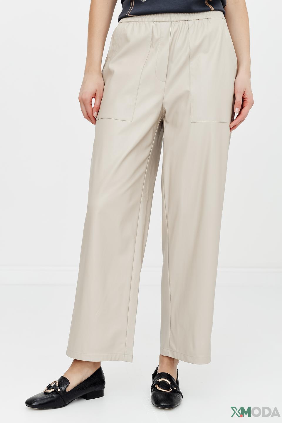 Брюки Oui из экокожи бежевые