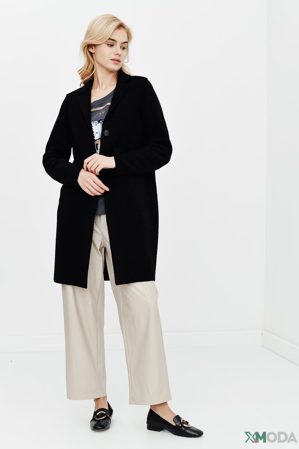 Пальто Oui чёрное приталенное