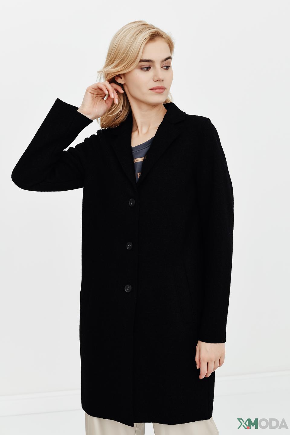 Пальто Oui чёрное приталенное