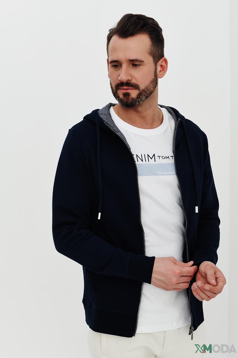 Мужской кардиган Tom Tailor синий на молнии с капюшоном