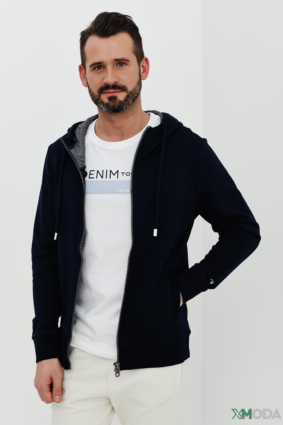 Мужской кардиган Tom Tailor синий на молнии с капюшоном