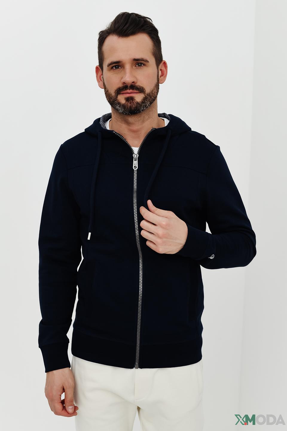 Мужской кардиган Tom Tailor синий на молнии с капюшоном