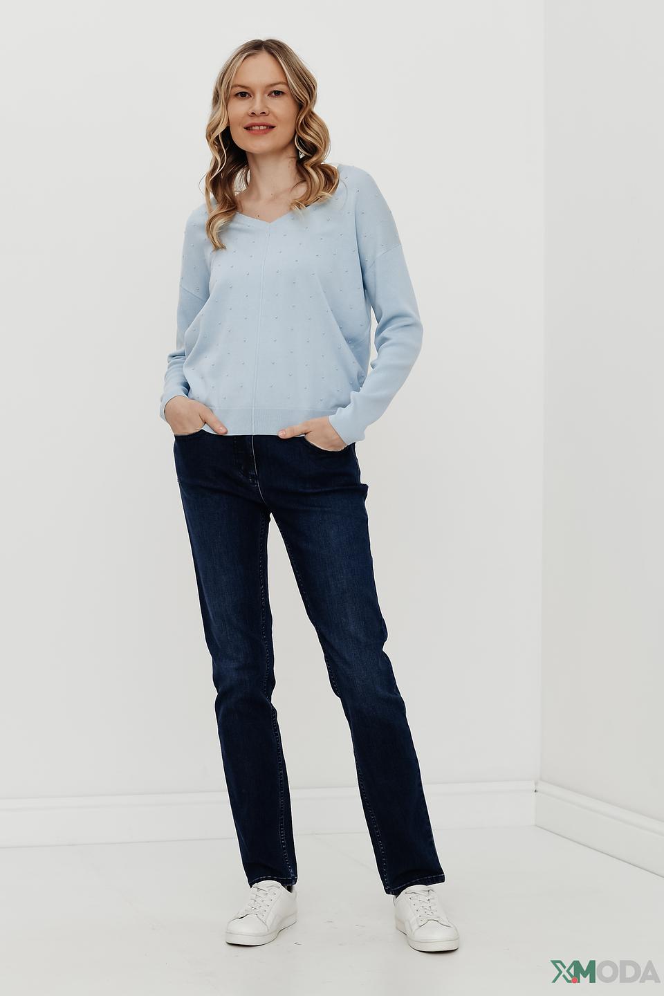 Пуловер Pezzo голубой с бусинами