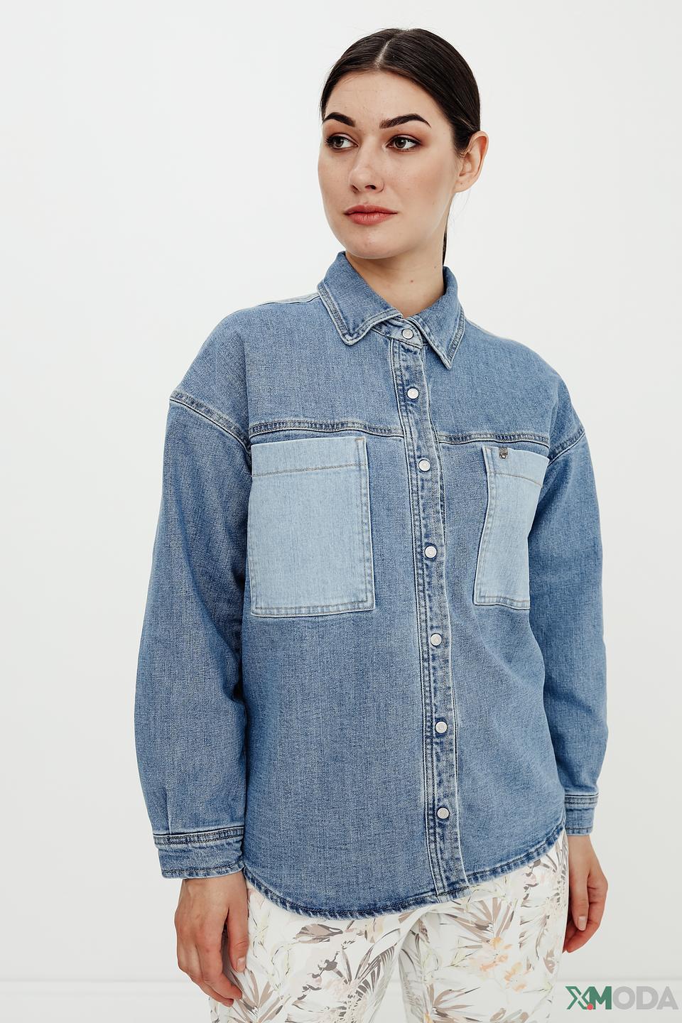 Рубашка UNQ джинсовая с карманами голубая