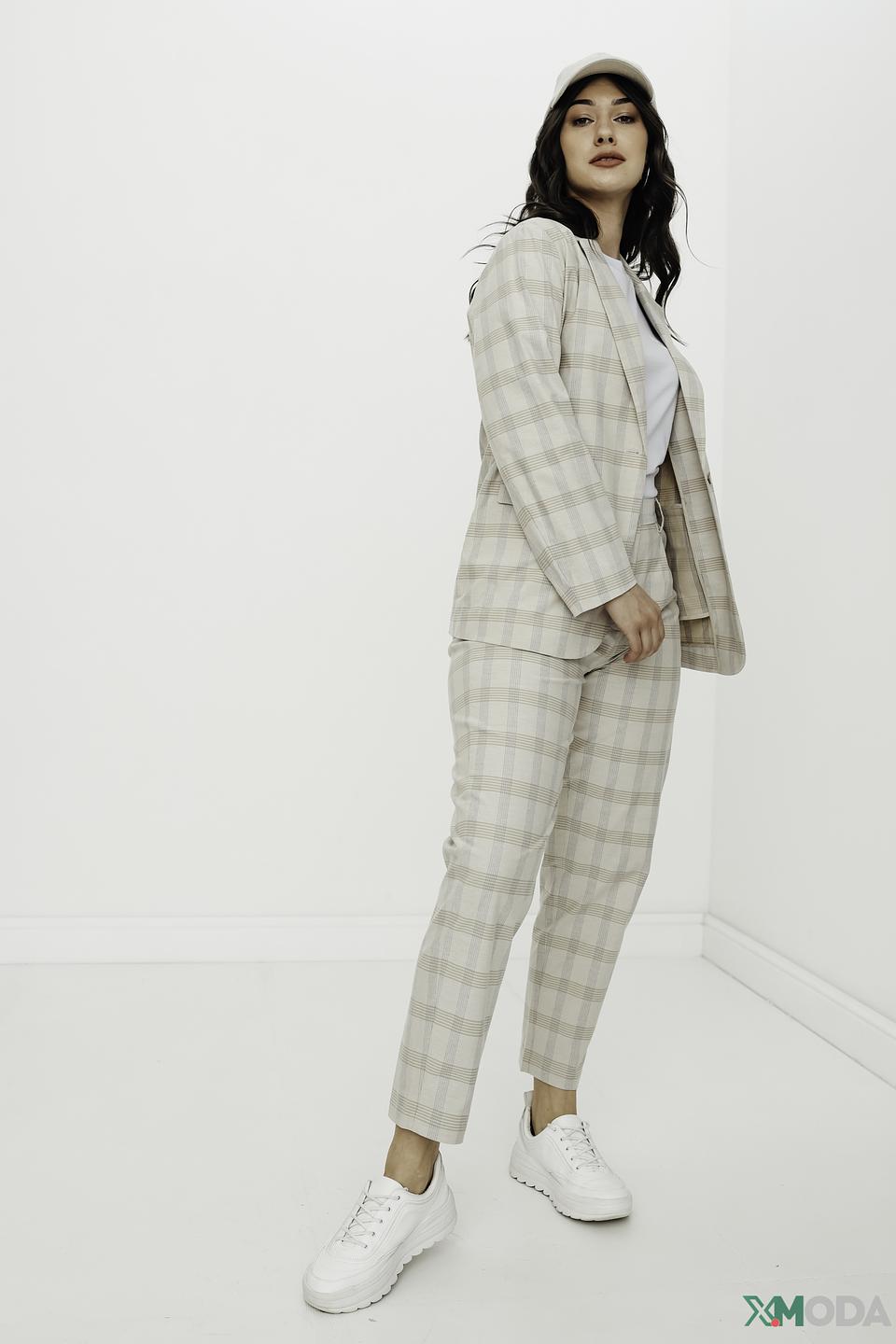 Брюки UNQ в клетку бежевые