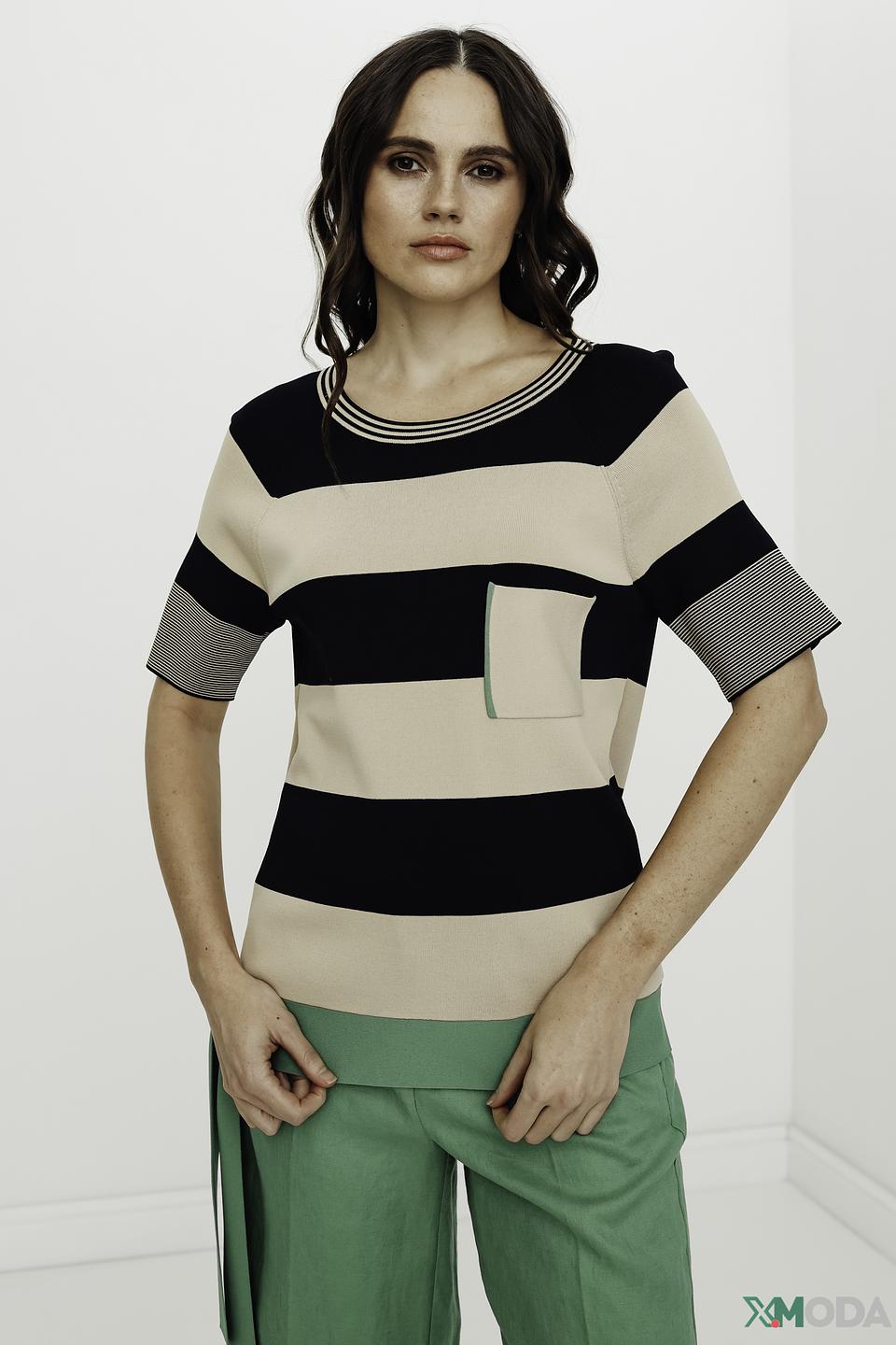 Пуловер Oui в полоску бежевый