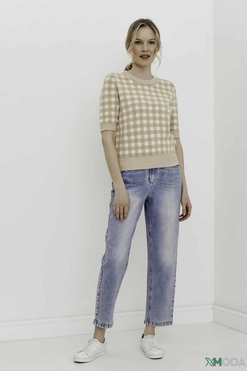 Пуловер Oui в клетку бежевый