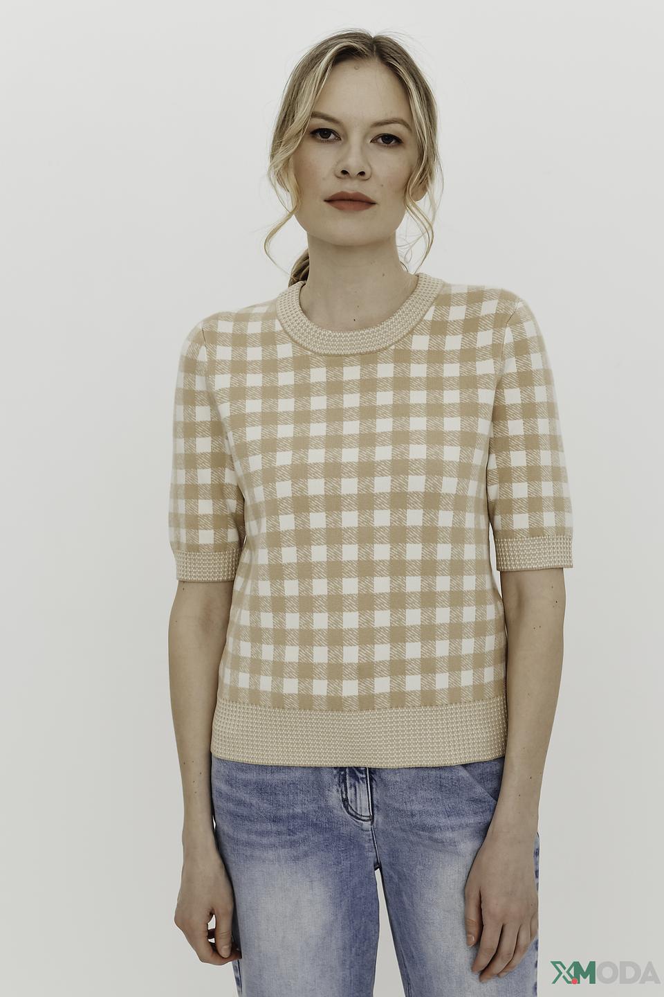 Пуловер Oui в клетку бежевый