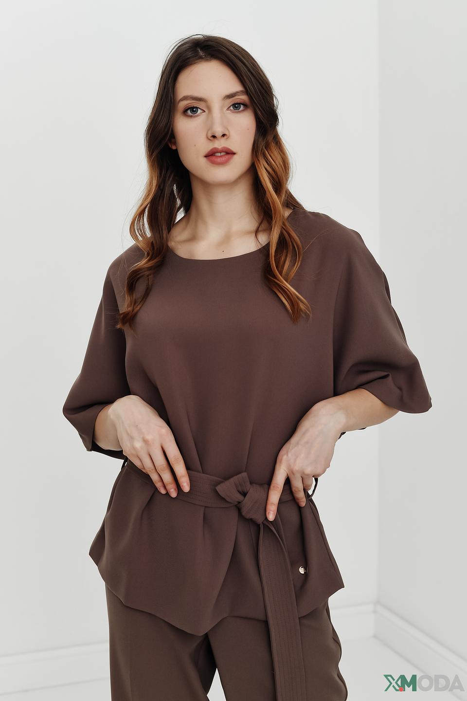 Блуза Mos Mosh с поясом коричневая