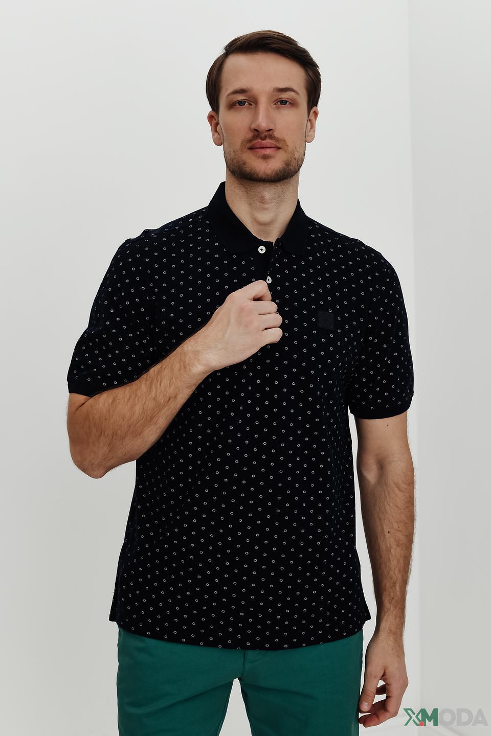 Поло Bugatti в горошек чёрный