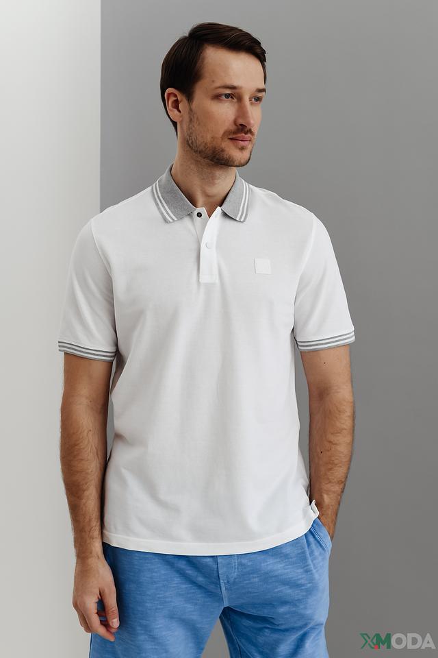 Поло Bugatti белый с серой отделкой