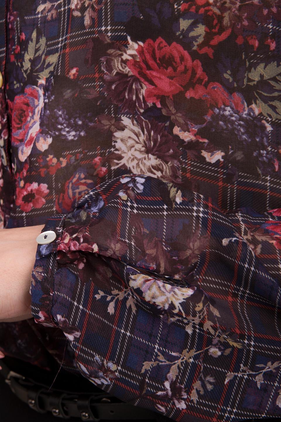 Блуза Taifun разноцветная с цветочным и клетчатым принтом, на пуговицах