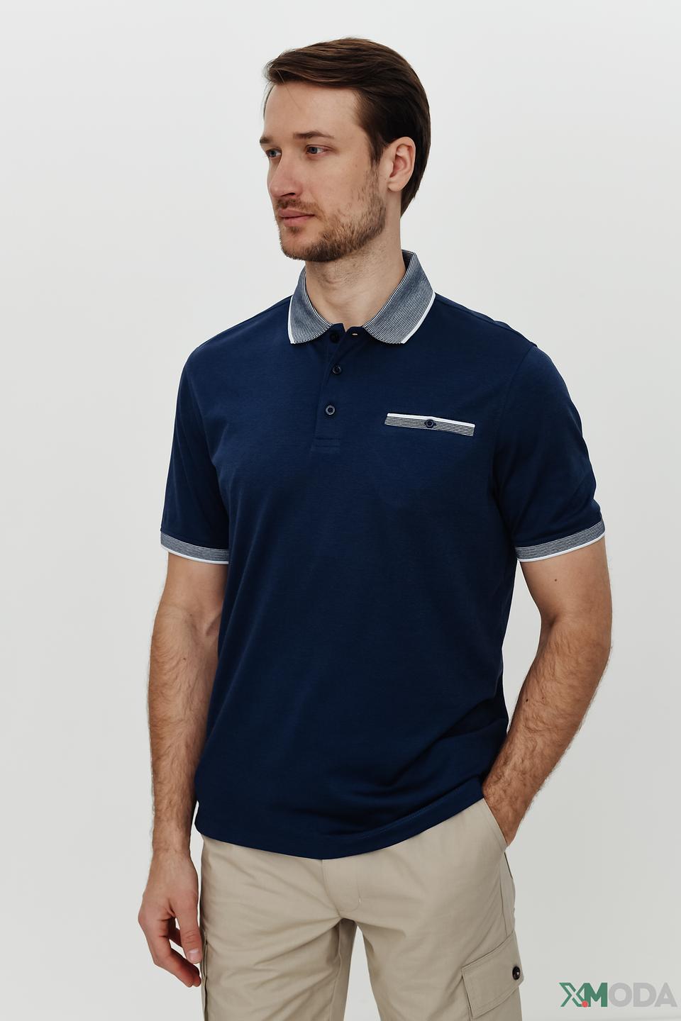 Поло Bugatti темно-синее с серым