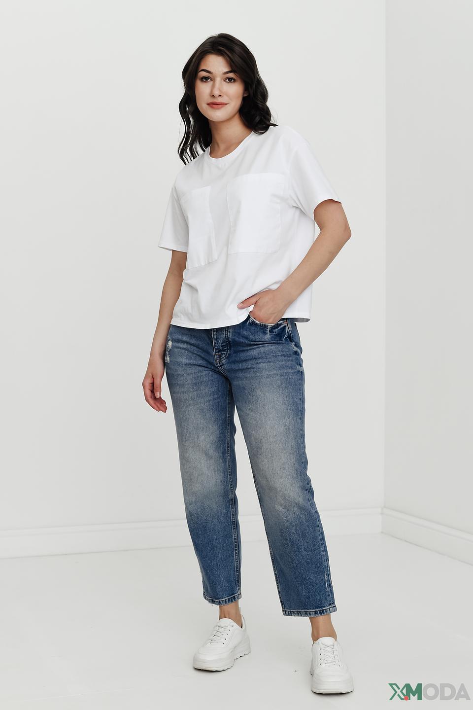 Джинсы Oui с потертостями голубые