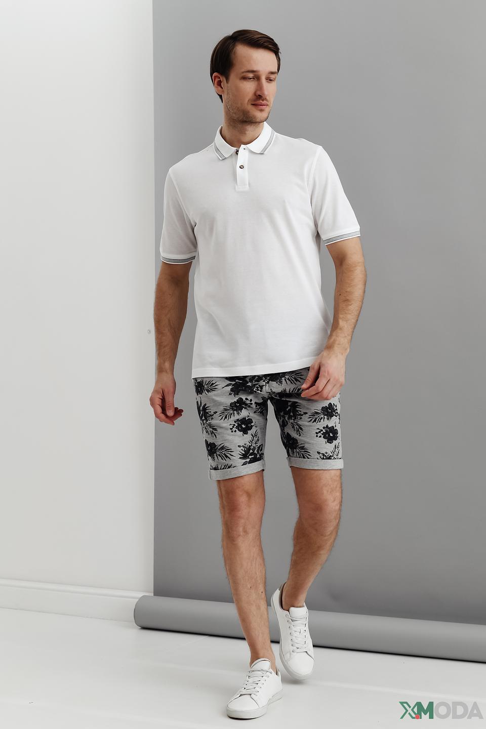 Поло Bugatti белый с серым