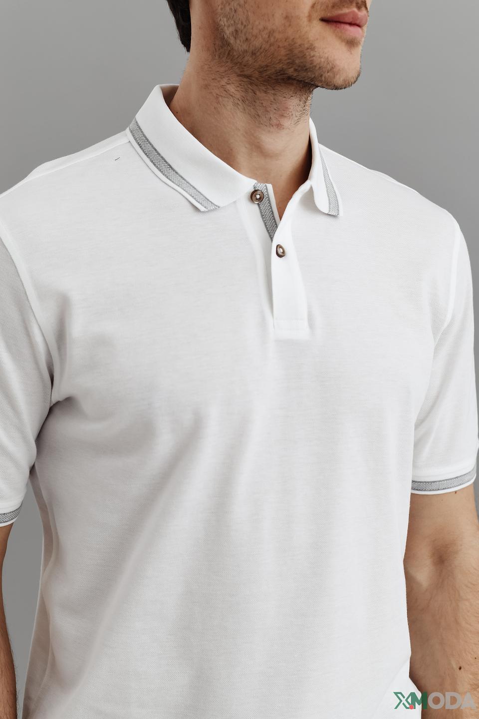 Поло Bugatti белый с серым