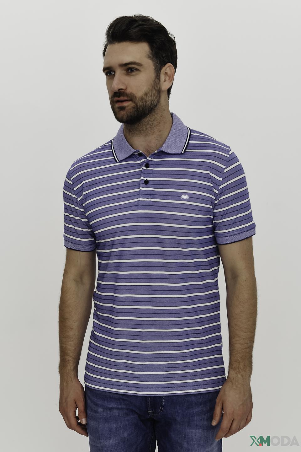 Поло Granchio в полоску синий