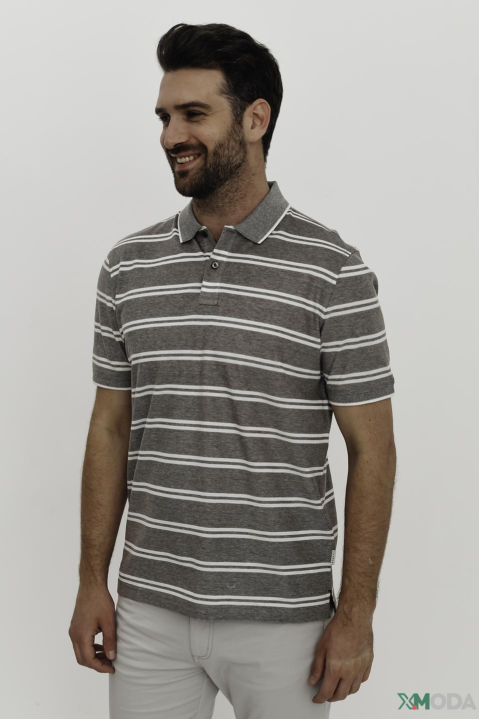 Поло Bugatti в полоску серый